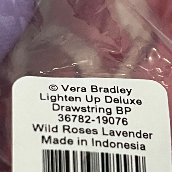 Vera Bradley Lighten Up Deluxe Wild Roses Lavender Floral Drawstring B/P  NWT - Picture 8 of 8